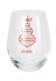 Stemless Wine Glass with Ornament &amp; Word