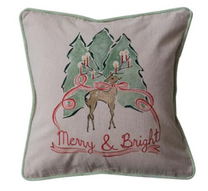 Square Cotton Chambray Printed Pillow w/ Velvet Piping &amp; Back, 2 Styles