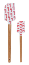 Silicone & Wood Spatulas w/ Holiday Patterns, Set of 2 Sizes