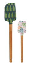 Silicone & Wood Spatulas w/ Holiday Patterns, Set of 2 Sizes