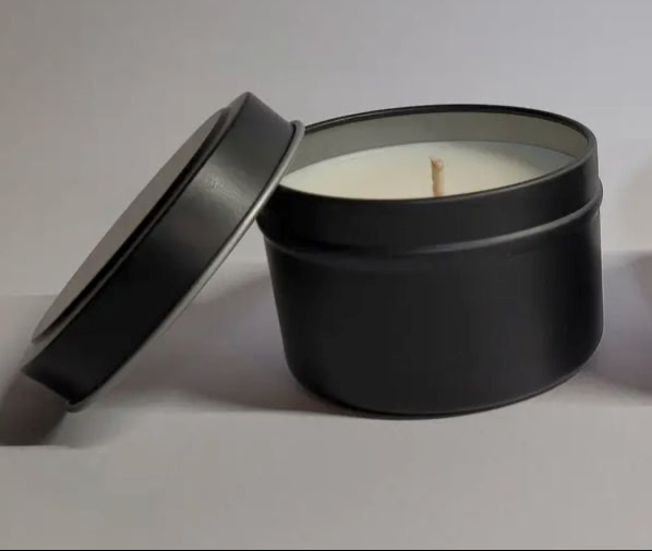 Leather - Cotton Wick, OTM Black Tin Candle