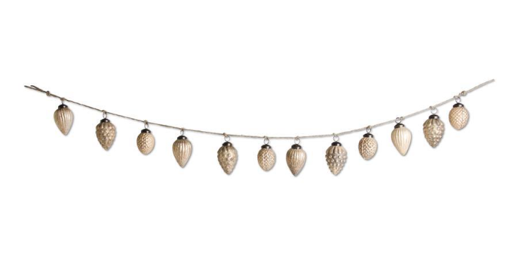 48 Inch Light Brown Mercury Glass Acorn Ornament and Twine Garland