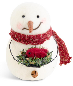 5 Inch Wool Snowman Holding Cardinal in Nest