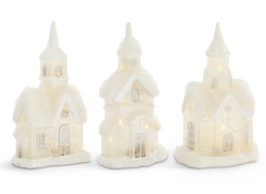 LED Glittered Frosted Glass Houses w/Snow & Timers