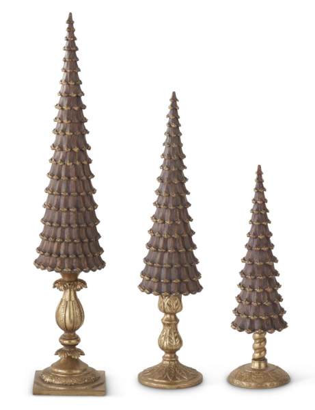 Set of 3 Resin Brown & Gold Pinecone Trees