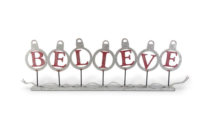 43.5 Inch Galvanized BELIEVE Ornaments Cutout on