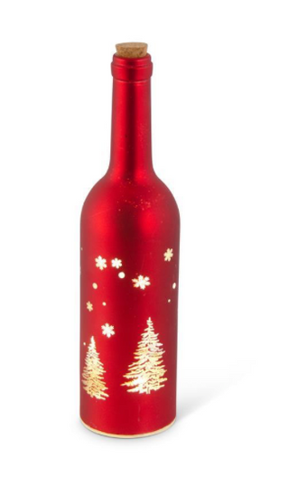 11.5 Inch Matte Red LED Glass Bottle W/Deer