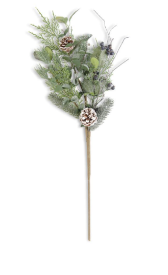 27 Inch Glittered Mixed Pine Stem w/Pinecone & Blueberries