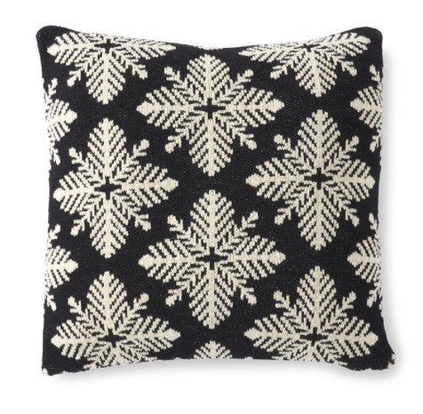 20 Inch Square Black &amp; White Knit Snowflake Pillow