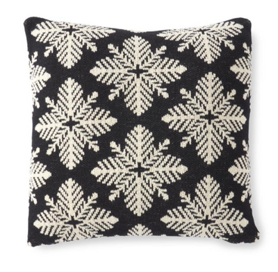 20 Inch Square Black & White Knit Snowflake Pillow