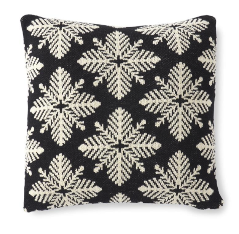 20 Inch Square Black & White Knit Snowflake Pillow