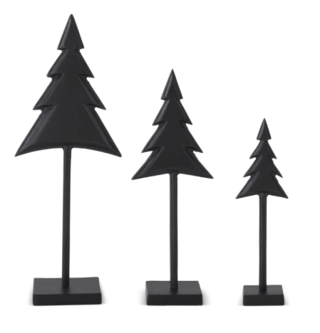 Matte Black Metal Christmas Trees on Spindles- 3 sizes