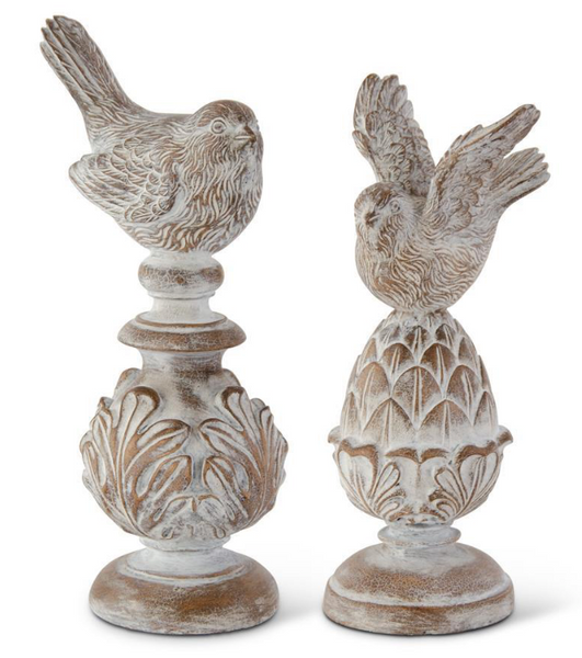 Whitewashed Carved Resin Finials with Bird Top – Olive Tree Marketplace