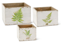 White Wood Nesting Boxes with Fern Decals