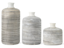Fluted Neck White Crackle &amp; Gray Striped Ceramic Vases