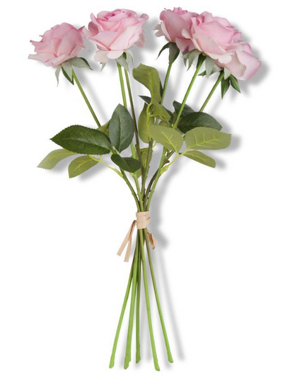 17 Inch Real Touch Full Bloom Rose Stem with Foliage (6 Stems)