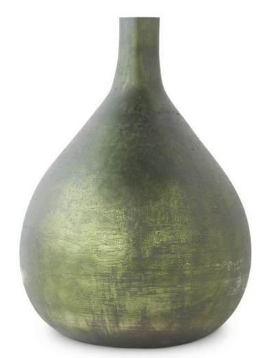 19 Inch Antique Olive Green Long Neck Vase