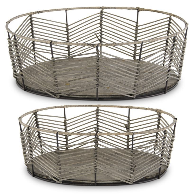 Oval Chevron Pattern Bamboo &amp; Metal Baskets