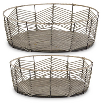 Oval Chevron Pattern Bamboo &amp; Metal Baskets