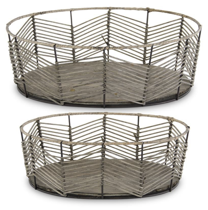 Oval Chevron Pattern Bamboo & Metal Baskets