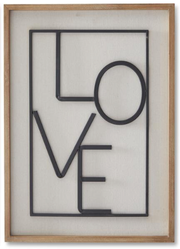 Cream Wood Love Framed Raised Black Metal Sign