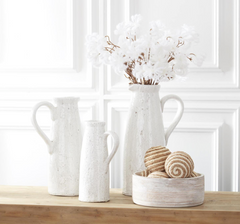 Ribbed Whitewashed Mango Wood Bowls with White Enamel Centers