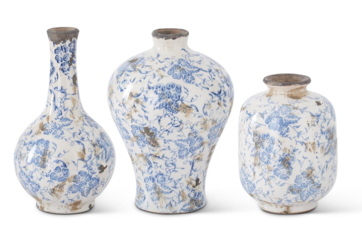 Blue and White Ceramic Bud Vases