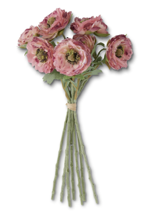 12 Inch Pink Ranunculus Bundle with Flocked Stems (7 Stems)