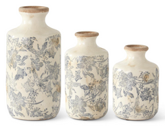 White and Gray Floral Ceramic Vases