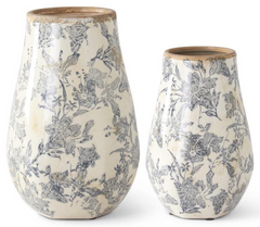 White and Black Floral Ceramic Vases