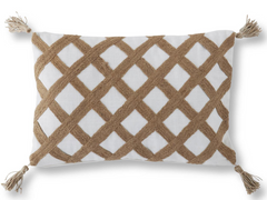 22 Inch Cotton White & Jute Lattice Pillow with Tassels