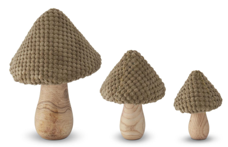 Tan fabric & Wood Mushrooms