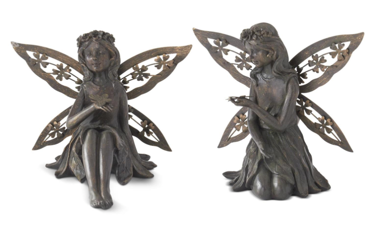 Resin Faux Bronze Fairies with Butterfly and Dragonfly