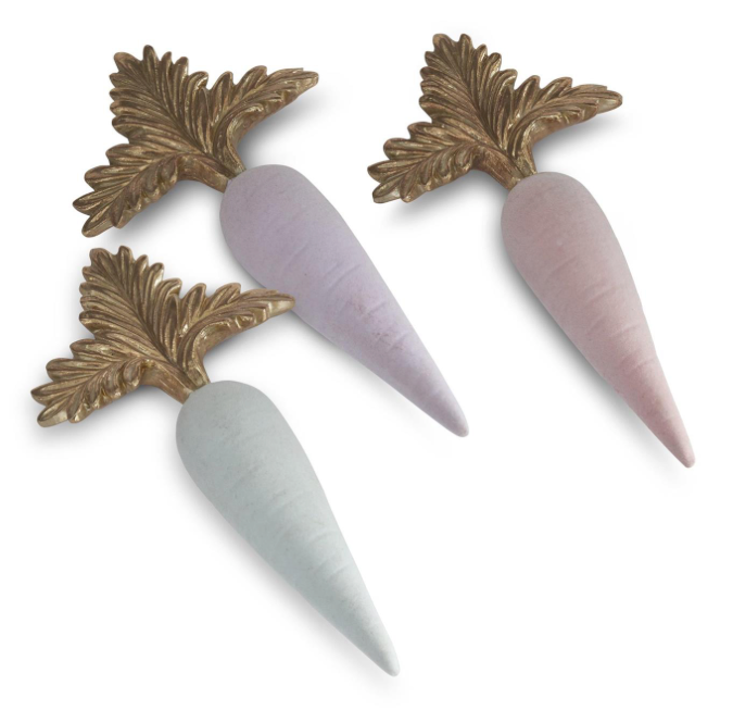 7 Inch Resin Pastel Flocked Carrots with Gold Tops- Assortment of 3