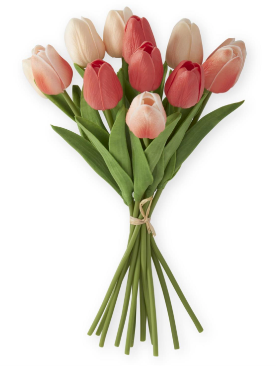 Coral and Peach Real Touch Mini Tulip Bundle