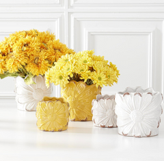 Distressed White Ceramic Sunflower Pot