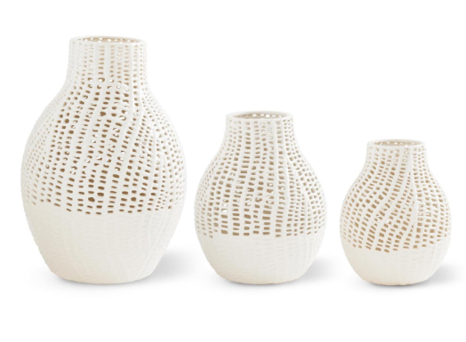 White Ceramic Basket Weave Vase