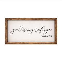 God is My Refuge – Rustic Wood Framed Sign