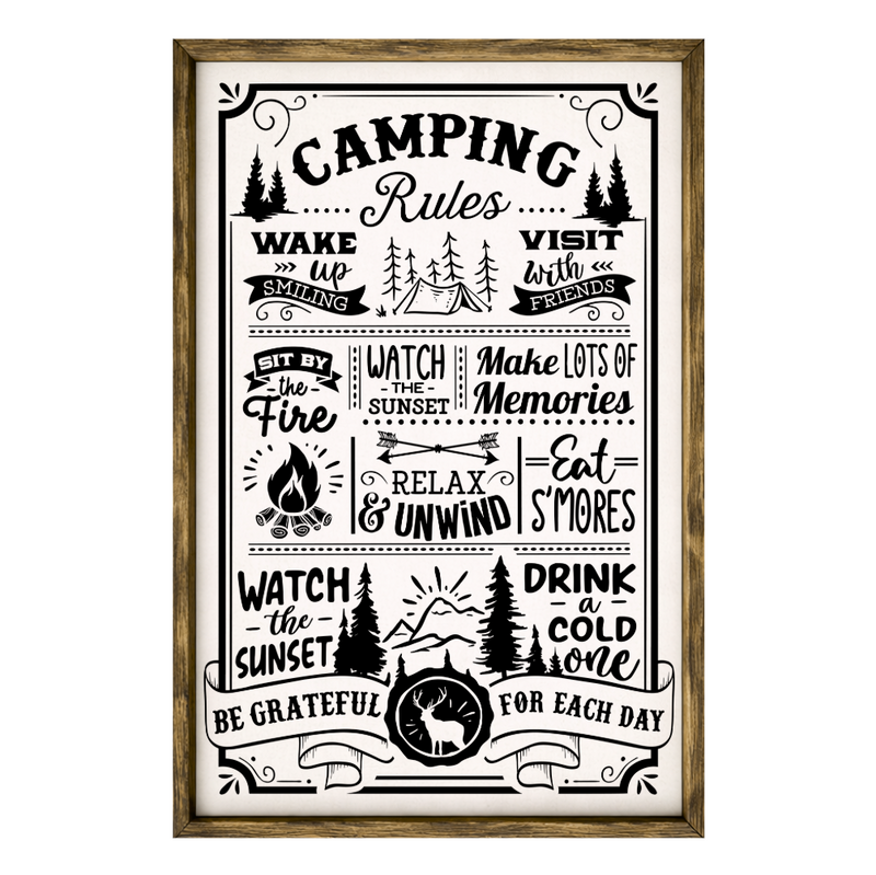 Camping Rules – Rustic Wood Framed Sign