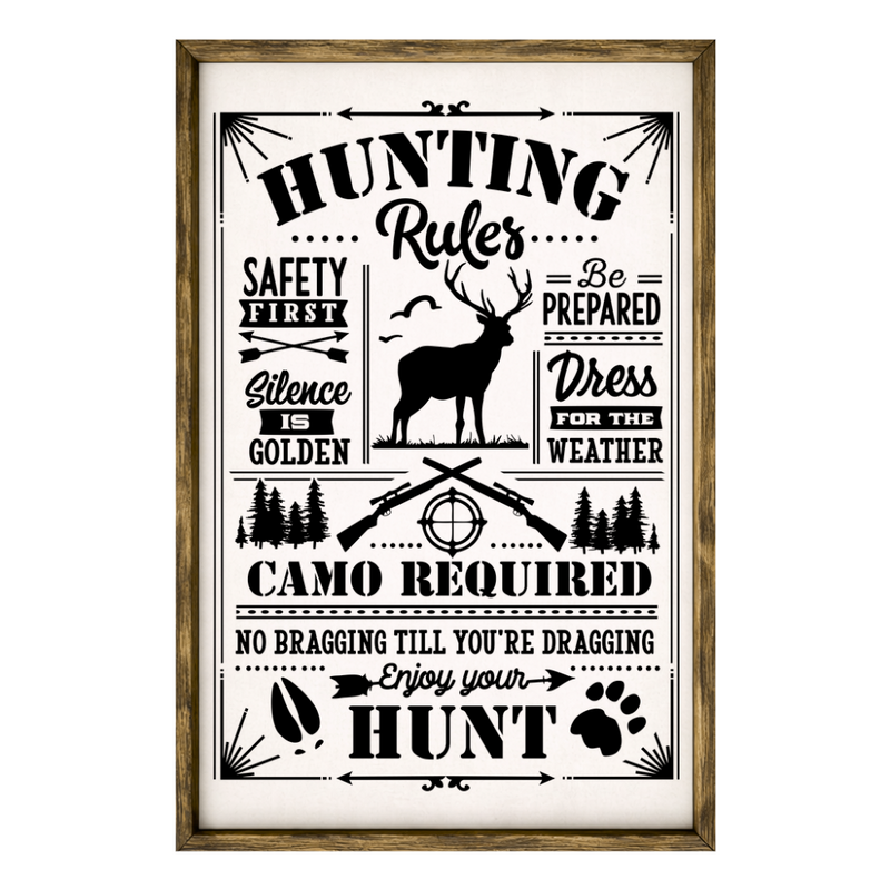 Hunting Rules – Rustic Wood Framed Sign