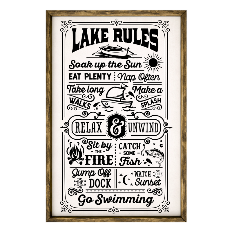 Lake Rules – Rustic Wood Framed Sign
