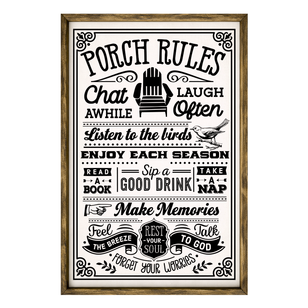 Porch Rules  – Rustic Wood Framed Sign
