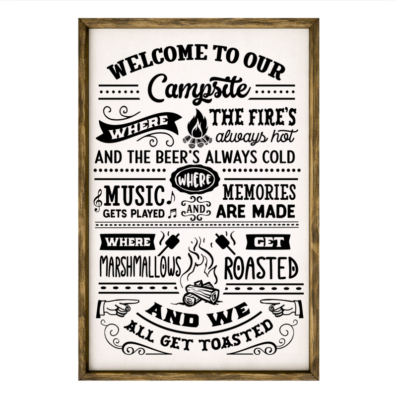 Welcome to Out Campsite – Rustic Wood Framed Sign