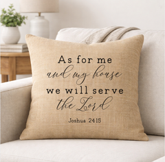 Joshua 24:15  – Faith-Inspired Linen Throw Pillow
