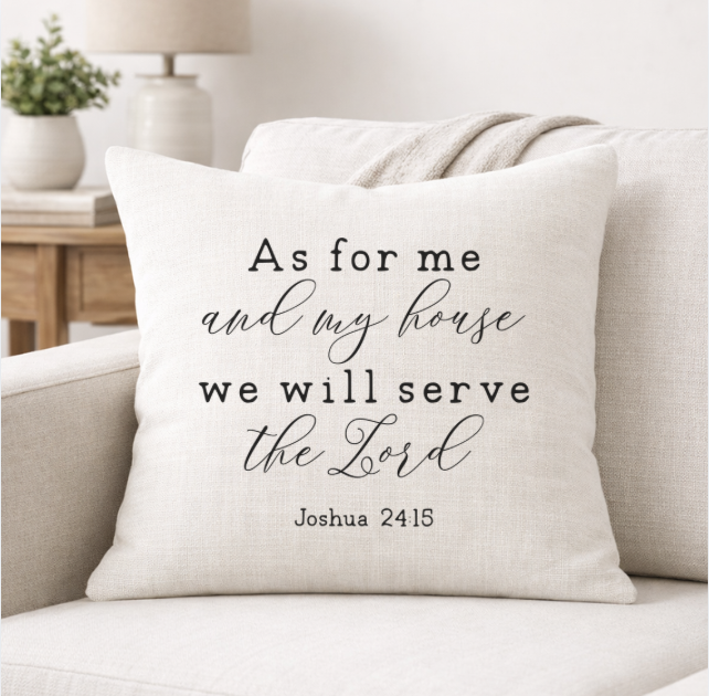 Joshua 24:15  – Faith-Inspired Linen Throw Pillow