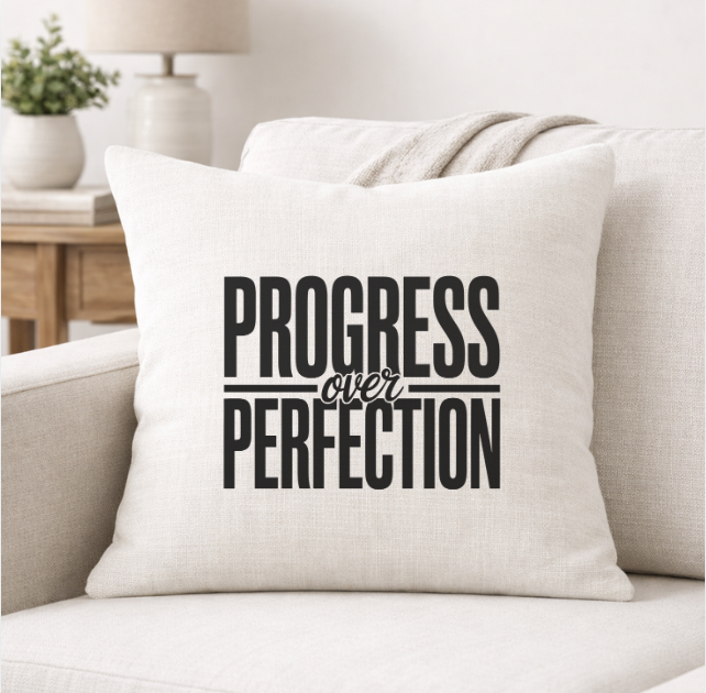 Progress Over Perfection – Faith-Inspired Linen Throw Pillow