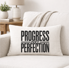 Progress Over Perfection – Faith-Inspired Linen Throw Pillow