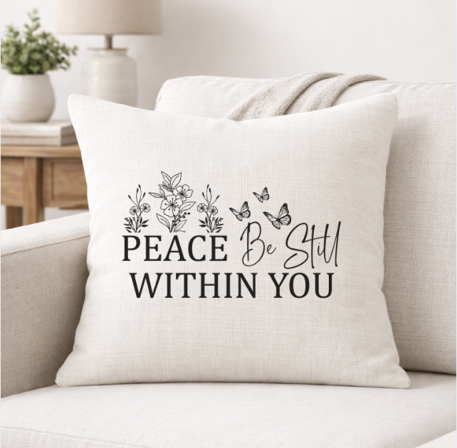 Peace Be Still – Faith-Inspired Linen Throw Pillow