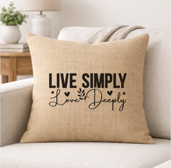 Live Simply Love Deeply – Faith-Inspired Linen Throw Pillow