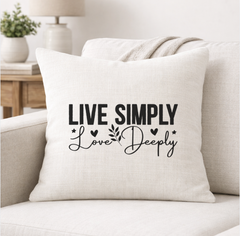 Live Simply Love Deeply – Faith-Inspired Linen Throw Pillow